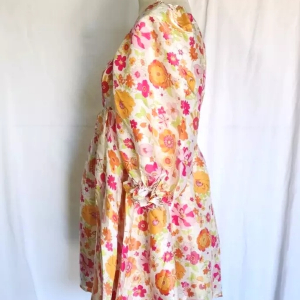 Anthropologie Multicolor Warm Floral Puff Sleeve Babydoll Dress Medium - Picture 7 of 7